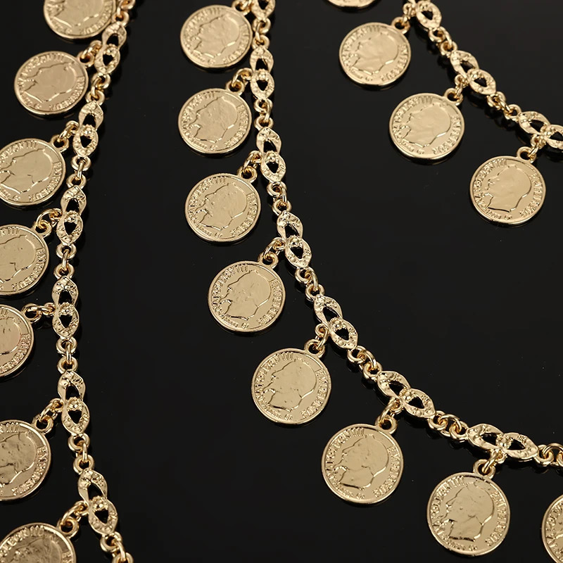 Algerian Caftan bridal jewelry multi chain handmade coin necklace head chest chain Arabic wedding dress body jewelry 241019