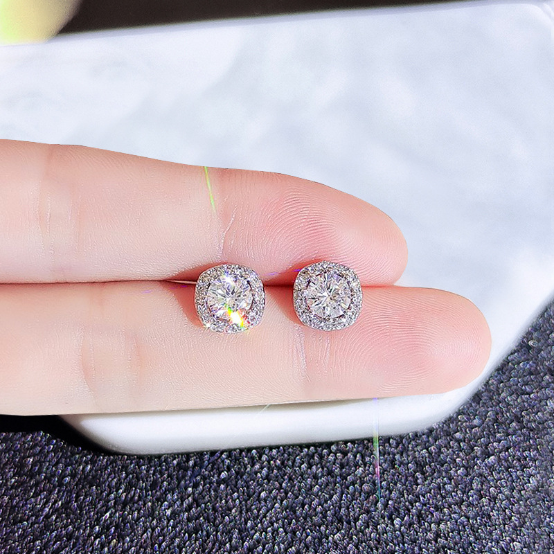 classic diamond earring desinger jewelry Women S925 silver six claw inlaid with diamond earrings hip-hop trend moissanite stone earrings studs Rock Ra