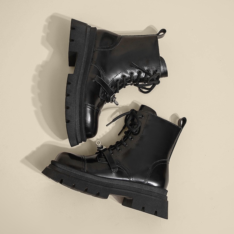 Martin Boots for Women: Triple Black Fashion, Thick Sole Height Increase, Winter Wear e71f