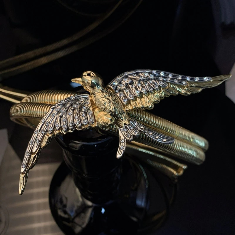 belt metal elastic bird waist chain gold striped animal shaped inlaid decorative belt for women 241019