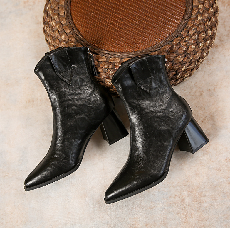 Women Fashion Shoes Trendy Boots Pointed Toe High Heel Stylish Design Plus Size Comfort Versatile Triple Black Brown fashion