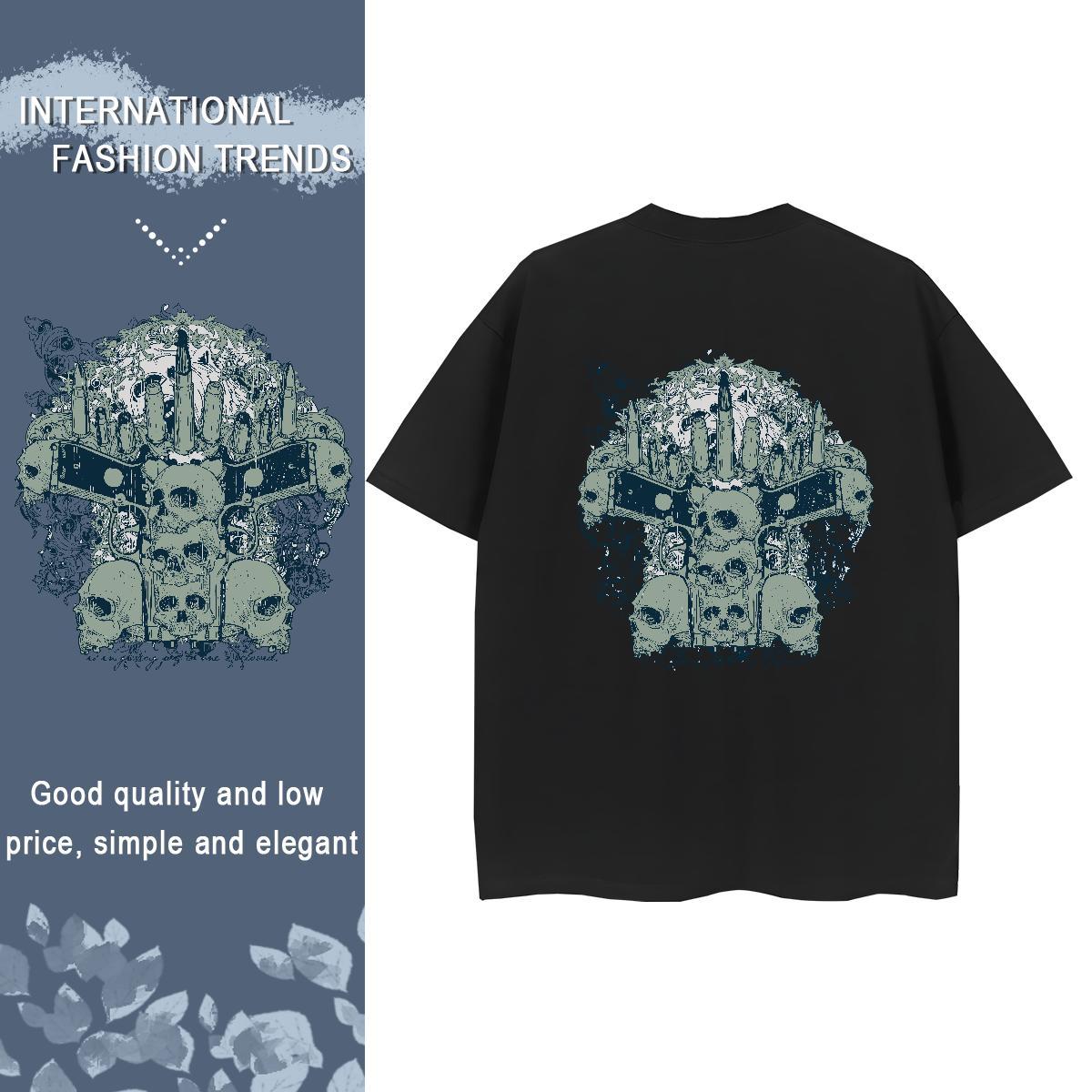 Brand T Shirt For Woman 100% Cotton 230g O-Neck Short Sleeve High Street Hip Hop skull Woman Tshirt Comfortable White Plus Size Clothes Shirt