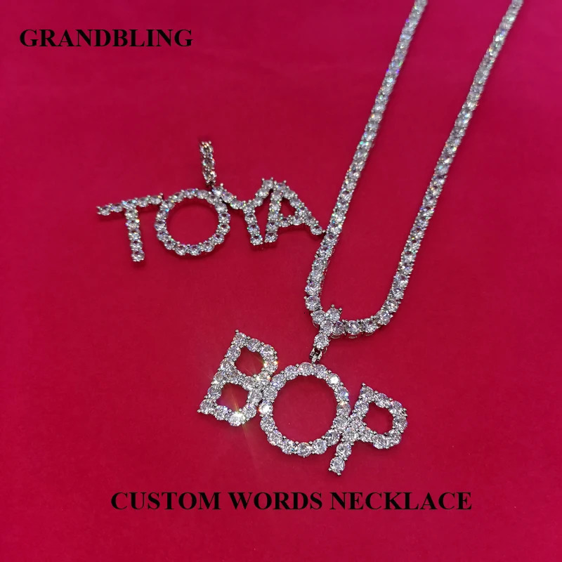 Custom Words Tennis Chain Letters Necklaces Pendant Charm Womens Zircon Hip Hop Jewelry With 4MM Tennis Chain 241019
