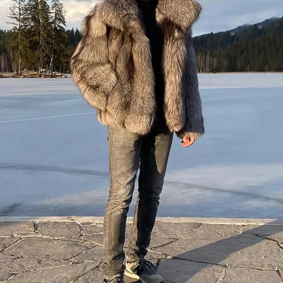 Genuine Raccoon Fur Coat Natural Silver Fox Fur Coat Full Skin Mens Fur Jacket Animal Pelt Real Fur Winter Jacket 241009