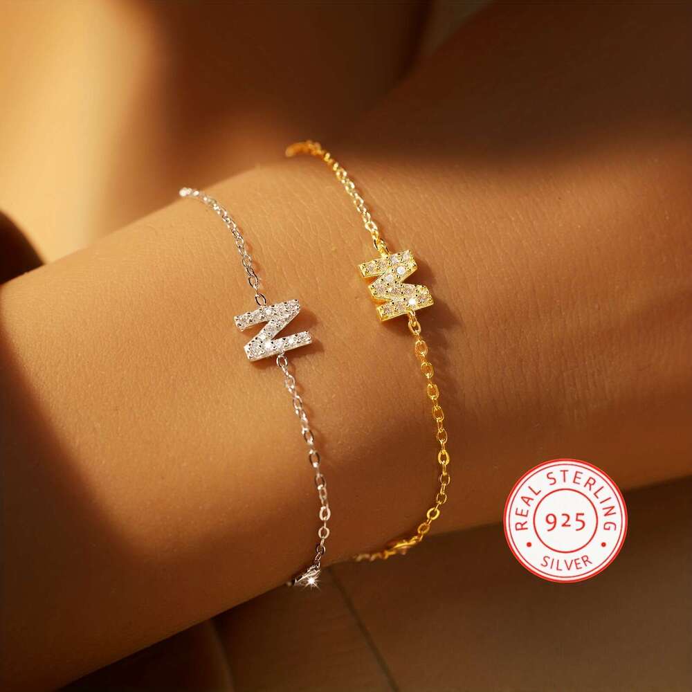 1 sier minimalist artificial zircon 26 letter A-Z bracelet suitable for women's daily wear Gold Chain Cute Charms Collier Alphabet Friends Gift