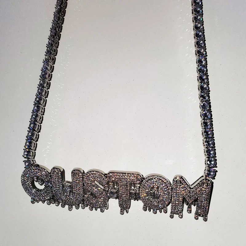 Customized Drippy Name necklace Copper with Zircon Pendant With tennis chain Hip Hop Jewelry 241019