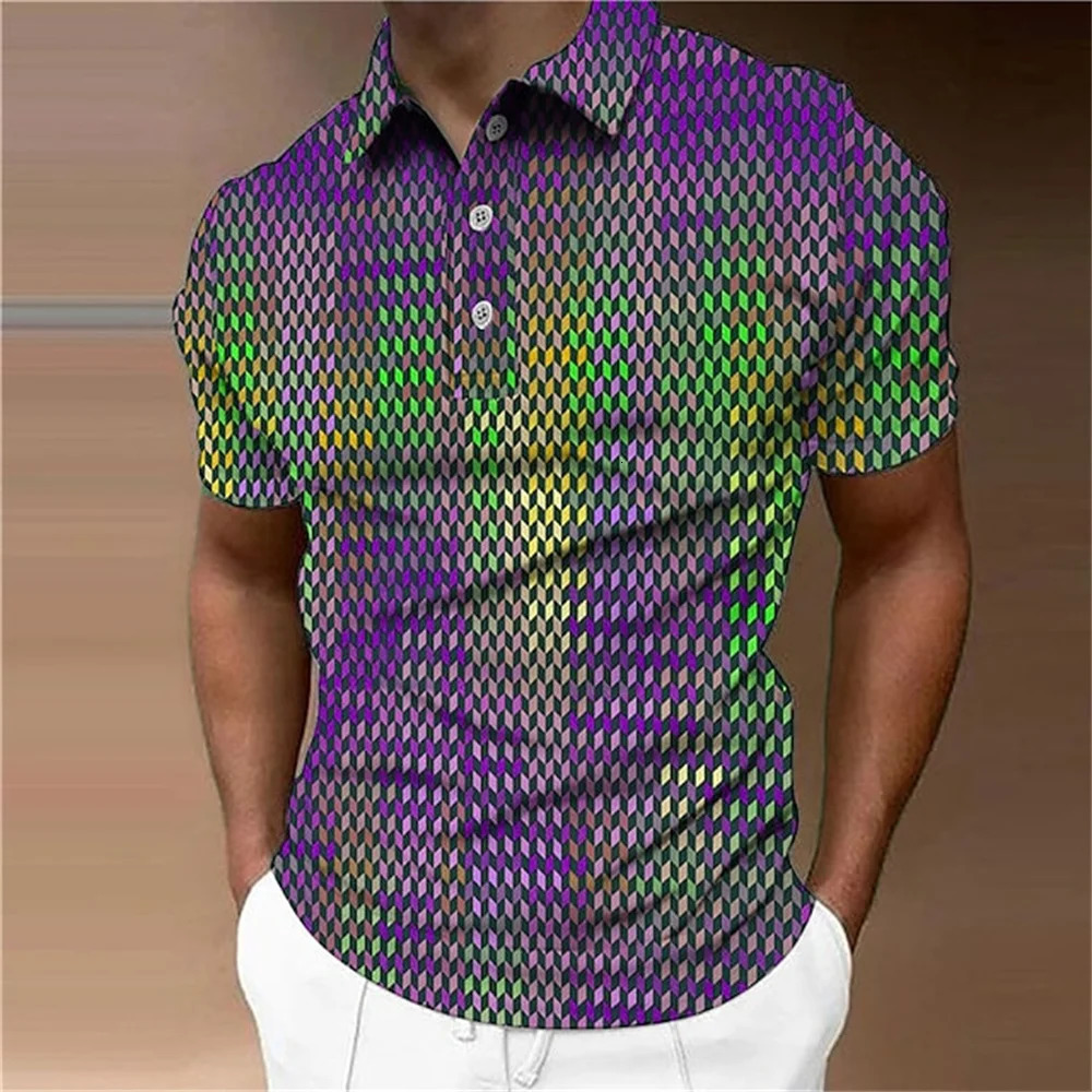 Mens Polo Shirt Golf Shirts Plaid Turndown 3D Print Tees Streetwear Short Sleeve Buttondown Fashion Clothing Casual Blouse Top 241009