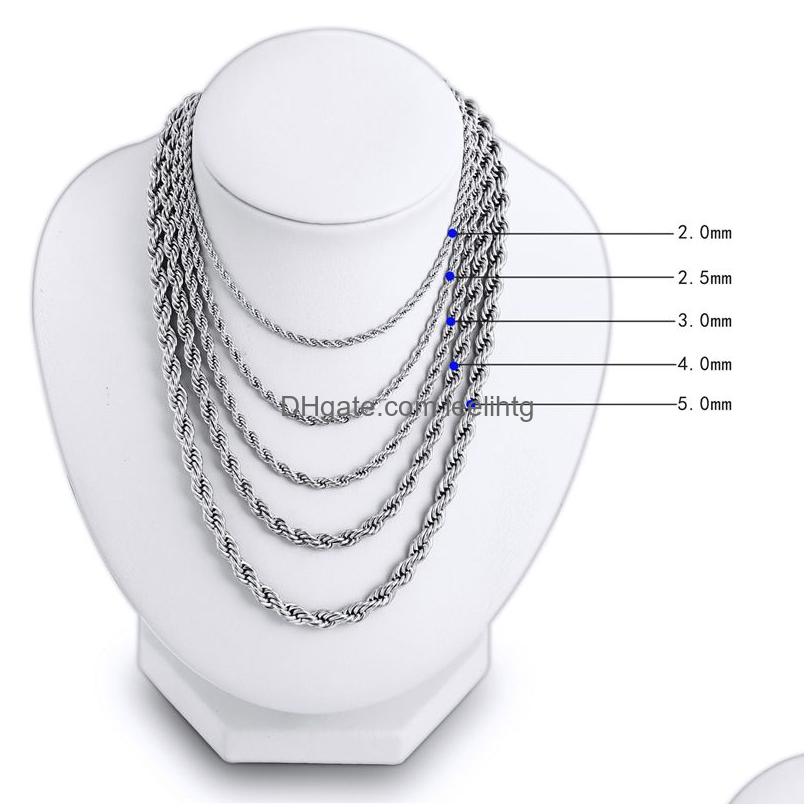 Stainless Steel Rope Chain Necklace 25Mm Never Fade Waterproof Choker Men Women Twist Hip Hop 316L Silver Gifts 1824 Inches Drop Deli Otj1A