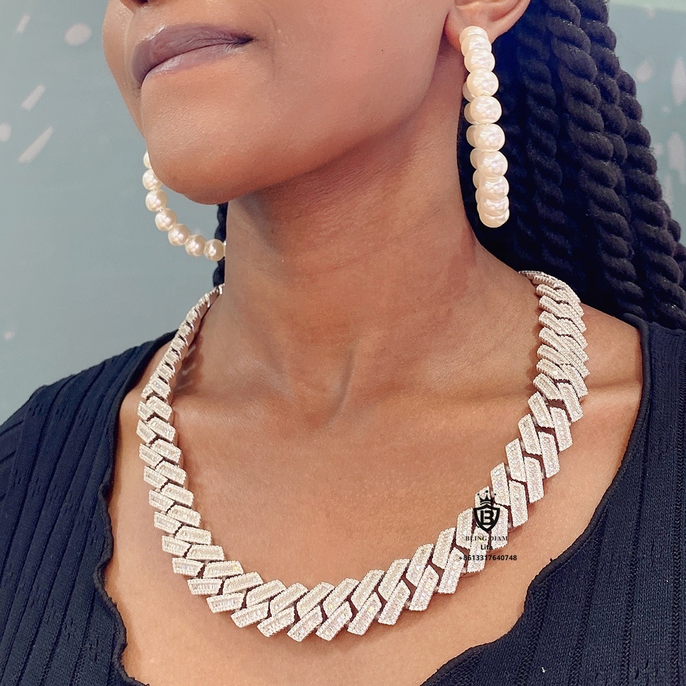 Selling Hip Hop Maimi Heavy 18mm Baguette Moissanite Diamond Jewelry Male Men Cuban Link Chain Custom Name Cuban Necklace