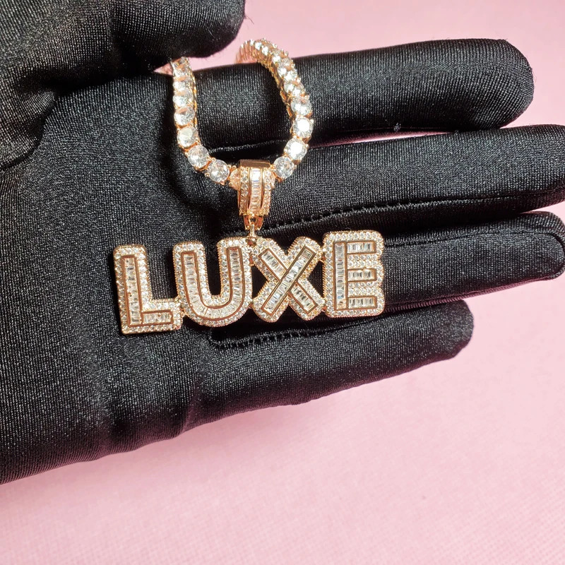 Customized Necklace with Name Cubic Zircon Iced Out Letters with Tennis Chain Necklace for Women 241019