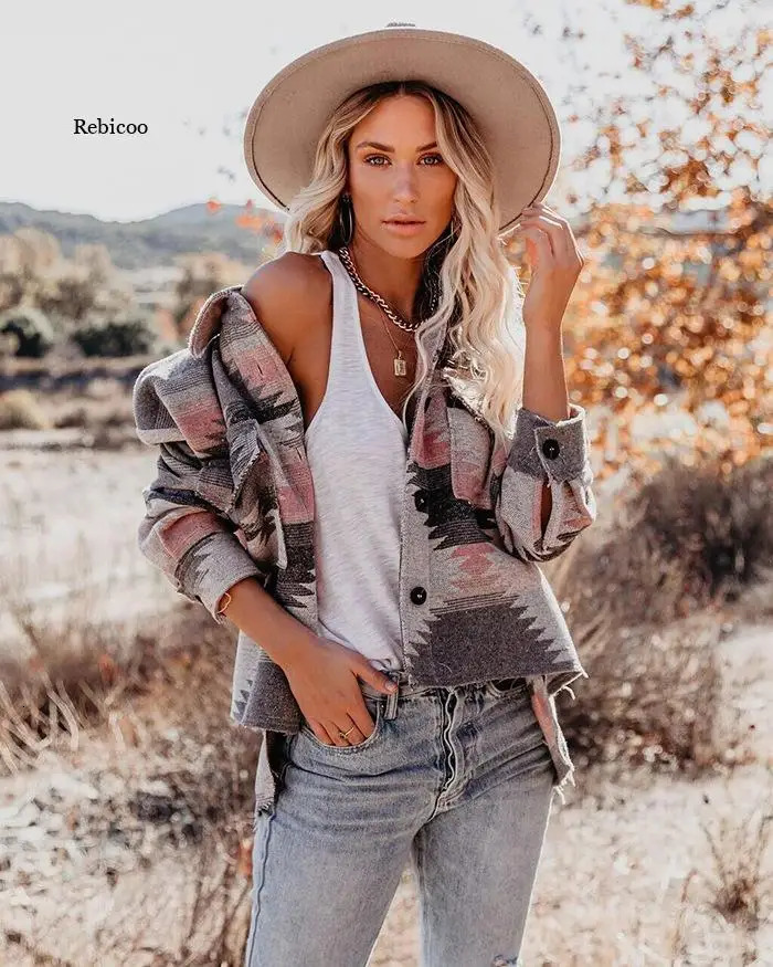 Retro jacket womens patchwork loose jacket denim print Aztec retro ethnic style long sleeved streetwear womens Gothic jacket 241019