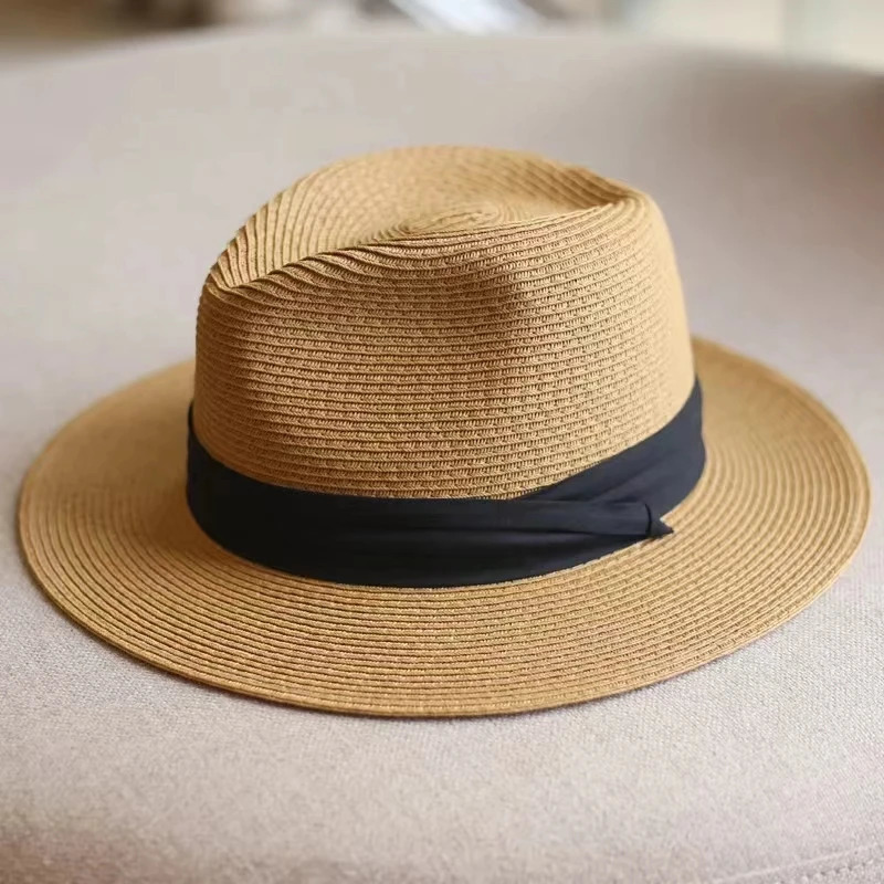 60cm Summer Fedora Short Brim Straw Hat for Men and Women Sun Hat 241019