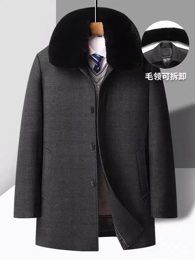 Mens Autumn/Winter Trench Coat Solid Color down Wool Coat Fur Collar Removable Size Warm Comfort Size M-4XL 241019