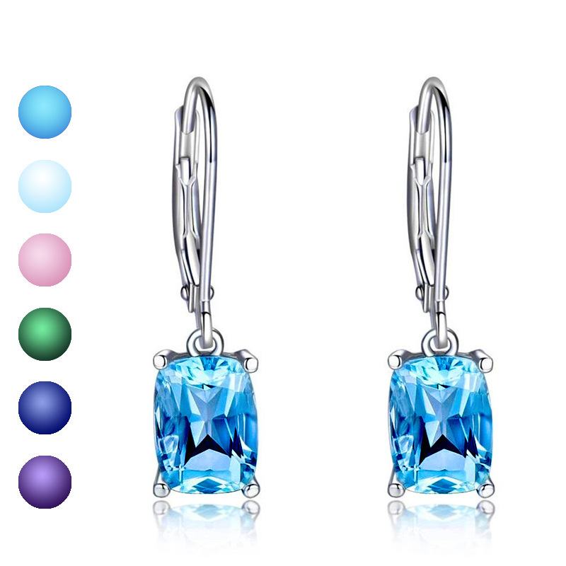 Classic Blue Imitation Topaz Drop Earrings 925 Sterling Silver Women Simple Zircon Earrings Designer 10mm Crystal Diamond Earrings Wedding Jewelry