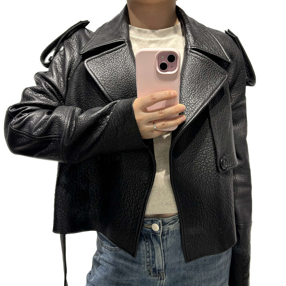 Yoloagain Women's Real Leather Jacket With Belt Oversized Sheepskin Coat 2024 Autumn Outerwear