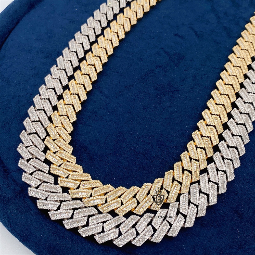 Selling Hip Hop Maimi Heavy 18mm Baguette Moissanite Diamond Jewelry Male Men Cuban Link Chain Custom Name Cuban Necklace
