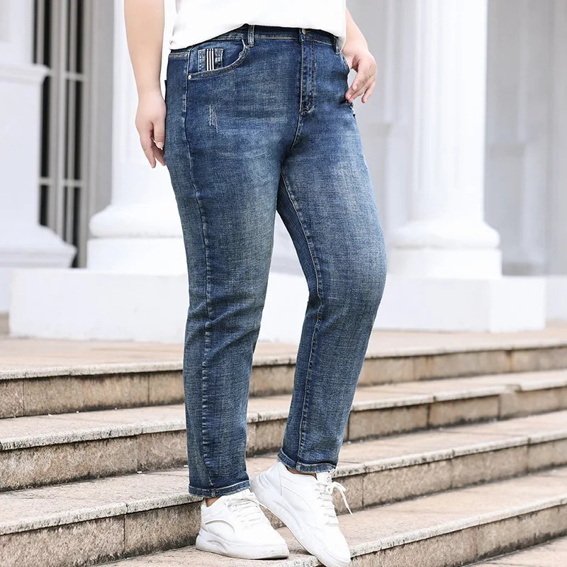 Plus Size Women Jeans 6XL 110KG Stretched Classic Denim Trousers 5XL 4XL Loose Big Female Retro Girl High Waist Pencil Pants 241007