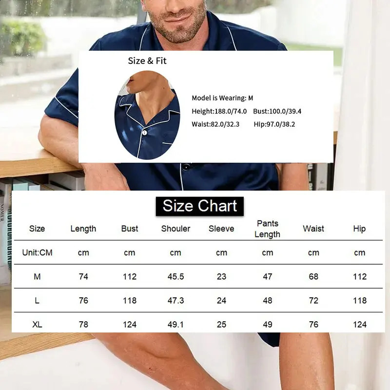 Mens pajamas set for summer short sleeve pocket button down shirt Shorts Big size loungewear sleepwear pijama home wear 241017