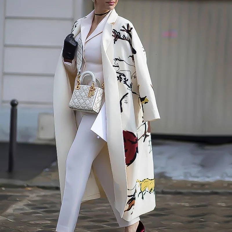 Fashion autumn and winter womens clothing button windproof machine plaid long sleeved lapel jacket printed wool coat 241019