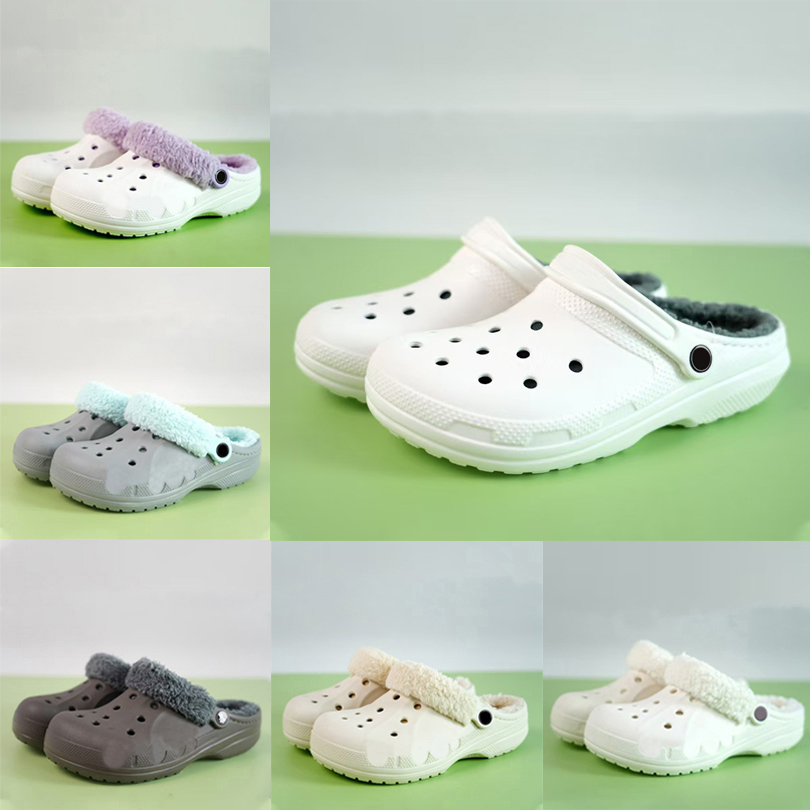 Men Women Designer Winter Slippers Croc clog slides Mens Womens White Black Fashion Fur Cotton Velvet Snow Warm outdoor indoor Home platform shoes Scuffs Booties