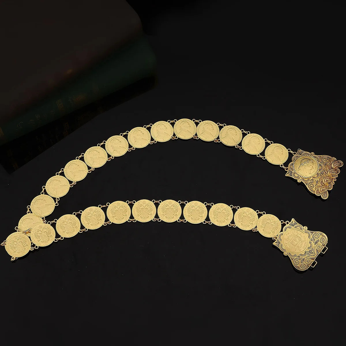 Arab gold bridal dress with French head coin abdominal body chain Algerian traditional holiday jewelry 241019