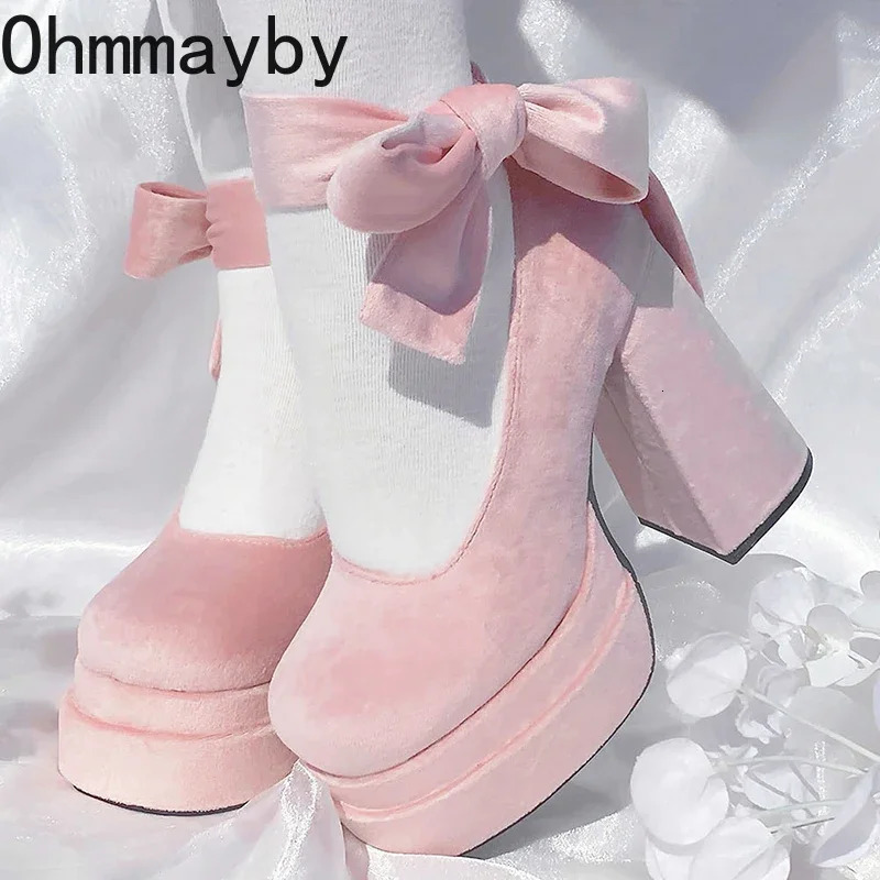 er Platform Womens Mary Jane Shoes Fashion Elegant Cross Belt Thick High Heels Womens College Style Dresses Pump Shoes 241019