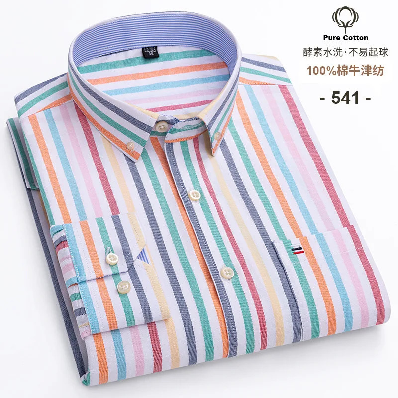 7XL 8XL mens long sleeved shirt plus size for spring and summer 100% pure cotton Oxford checkered iron free high-quality and breathable 241007