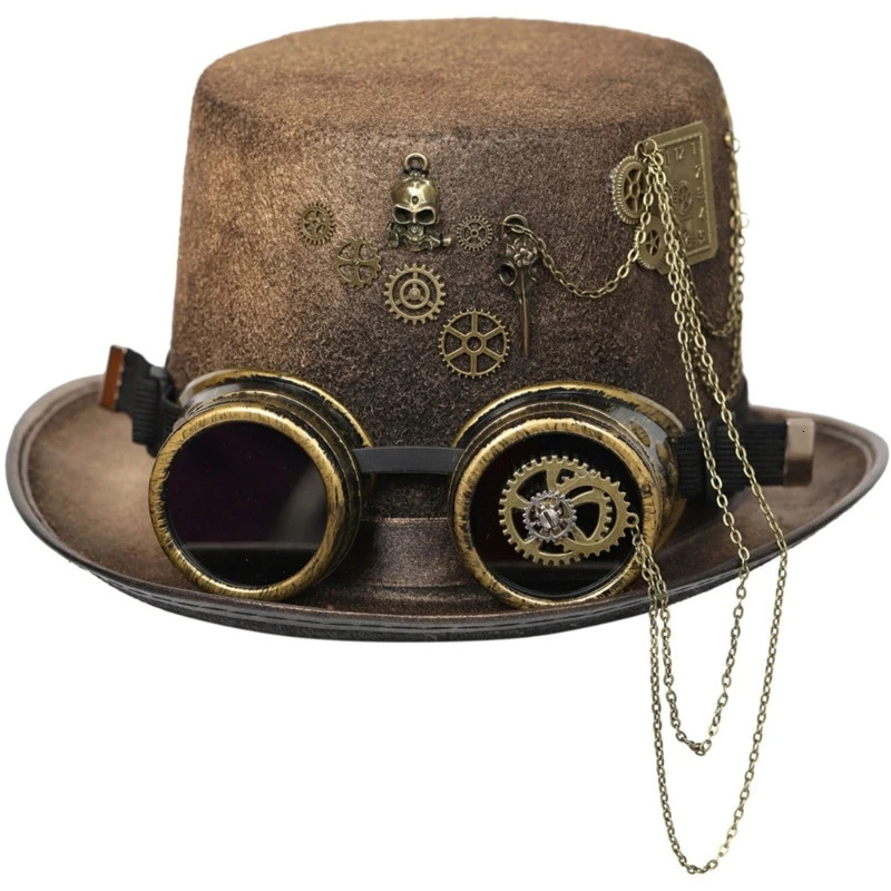 Steam punk mens hat with goggles gay top hat jazz hat gothic steam punk mens anti slip hat carnival nightclub 241019