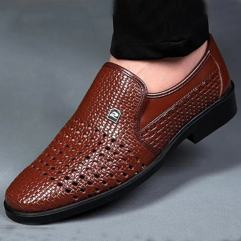 Soft soled Mens Sandals Leather Shoes Mens Business Hollow Dresses and Elderly Dad Shoes for Spring 241019