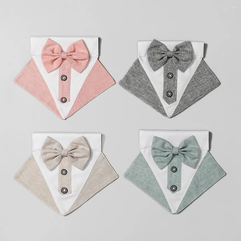 Dog Collars Pet Collar Elegant College Style Bow Tie Saliva Towel Triangle Scarf Costume Accessories For Travel (Khaki Size L/XL)