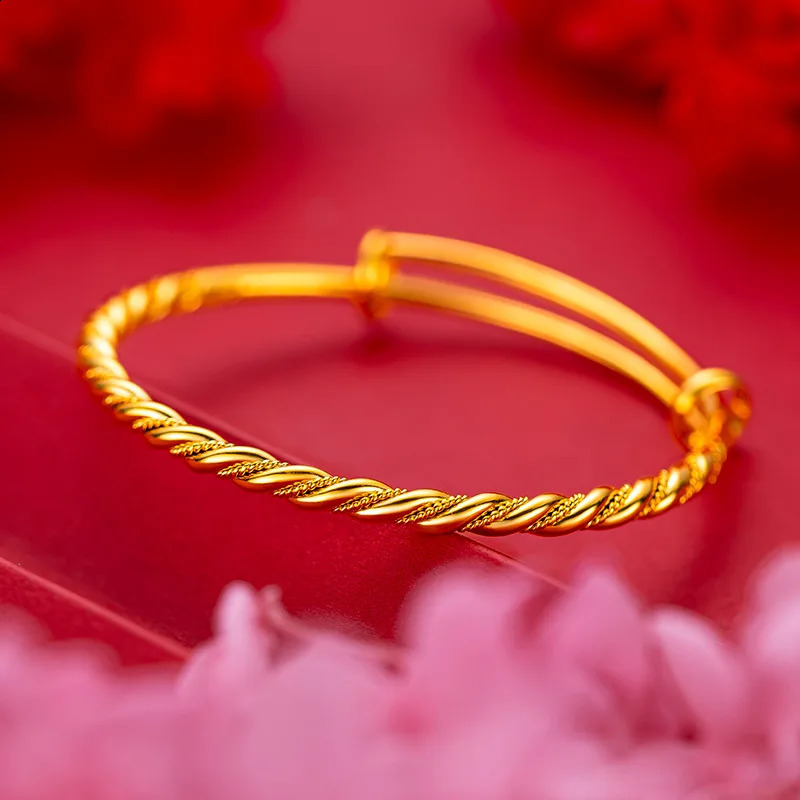 18K pure gold bracelet 999 adjustable fried dough twisted womens wedding fashion party jewelry bracelet 241007