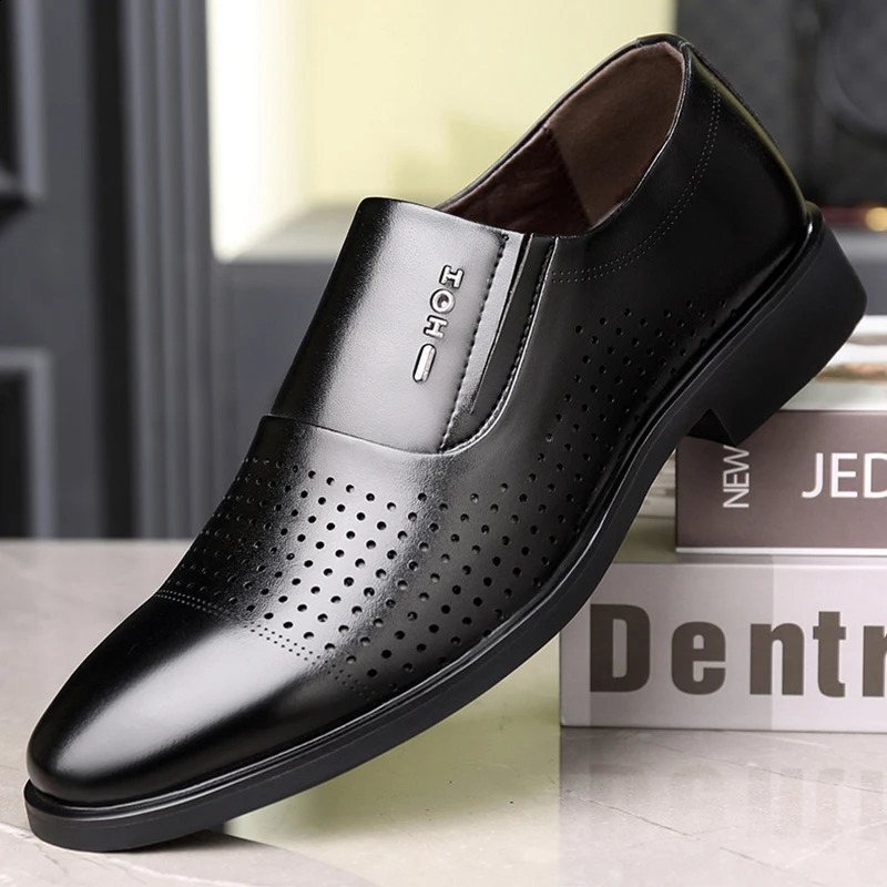 Slip on Man Shoes for Wedding Party Office casual business mens shoes plus size summer breathable vent leather shoes 241019
