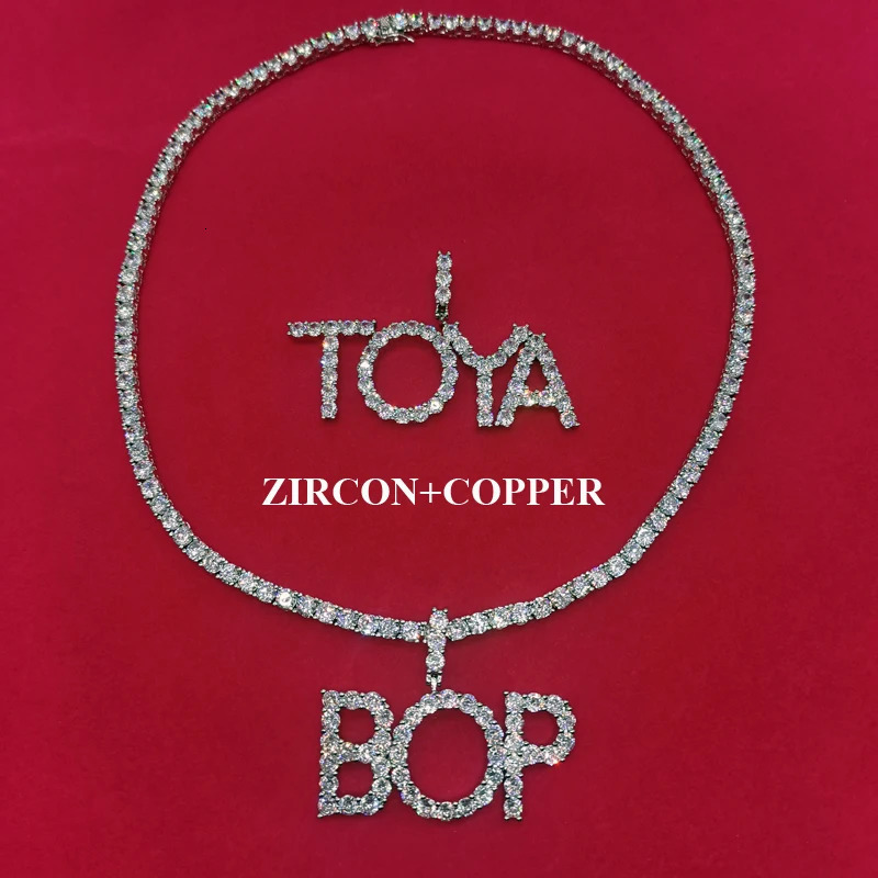 Custom Words Tennis Chain Letters Necklaces Pendant Charm Womens Zircon Hip Hop Jewelry With 4MM Tennis Chain 241019