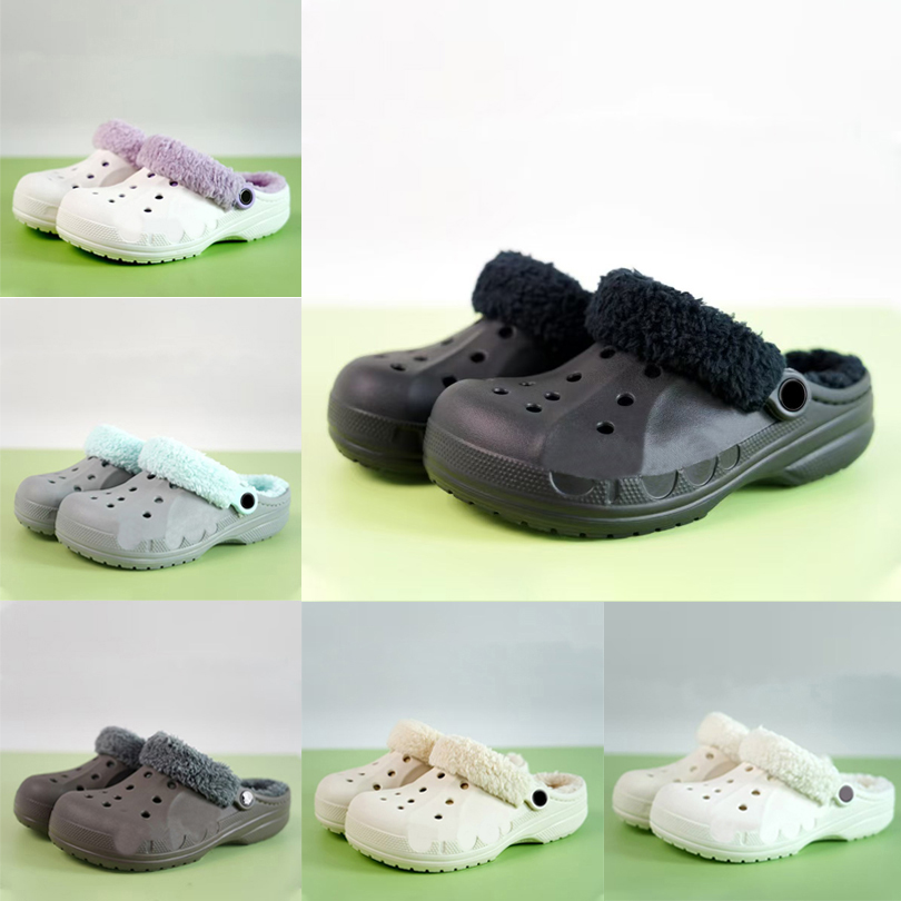 2024 Designer Winter Slippers Croc Women Men clog slides White Black Fashion Fur Cotton Veet Snow Warm Scuffs Booties outdoor indoor Home platform shoes