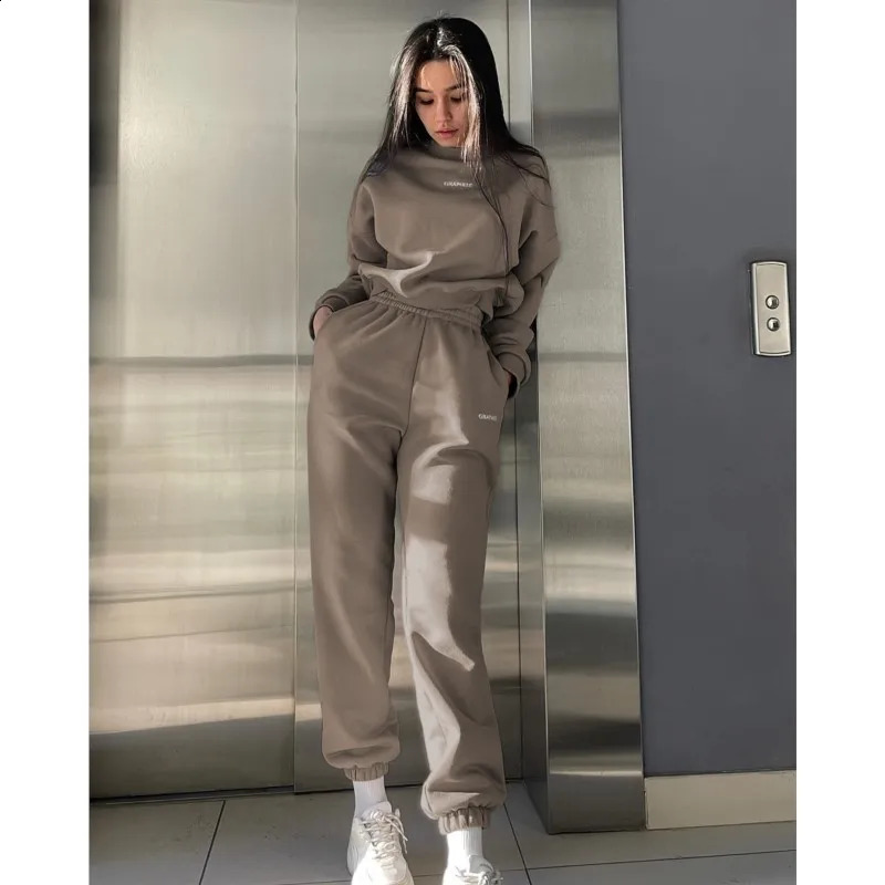 Autumn and Winter Casual Sports Womens Fashion Solid Simple Warm Pants Hoodie Womens 2-piece Set Hoodie 241009