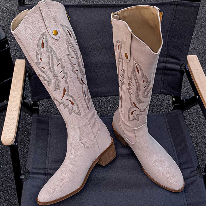 Fashion Boots Embroidered High Martin Boots For Women Autumn Winter New Item Thick Heel Patterned Knight Boots Warm Boots 241008