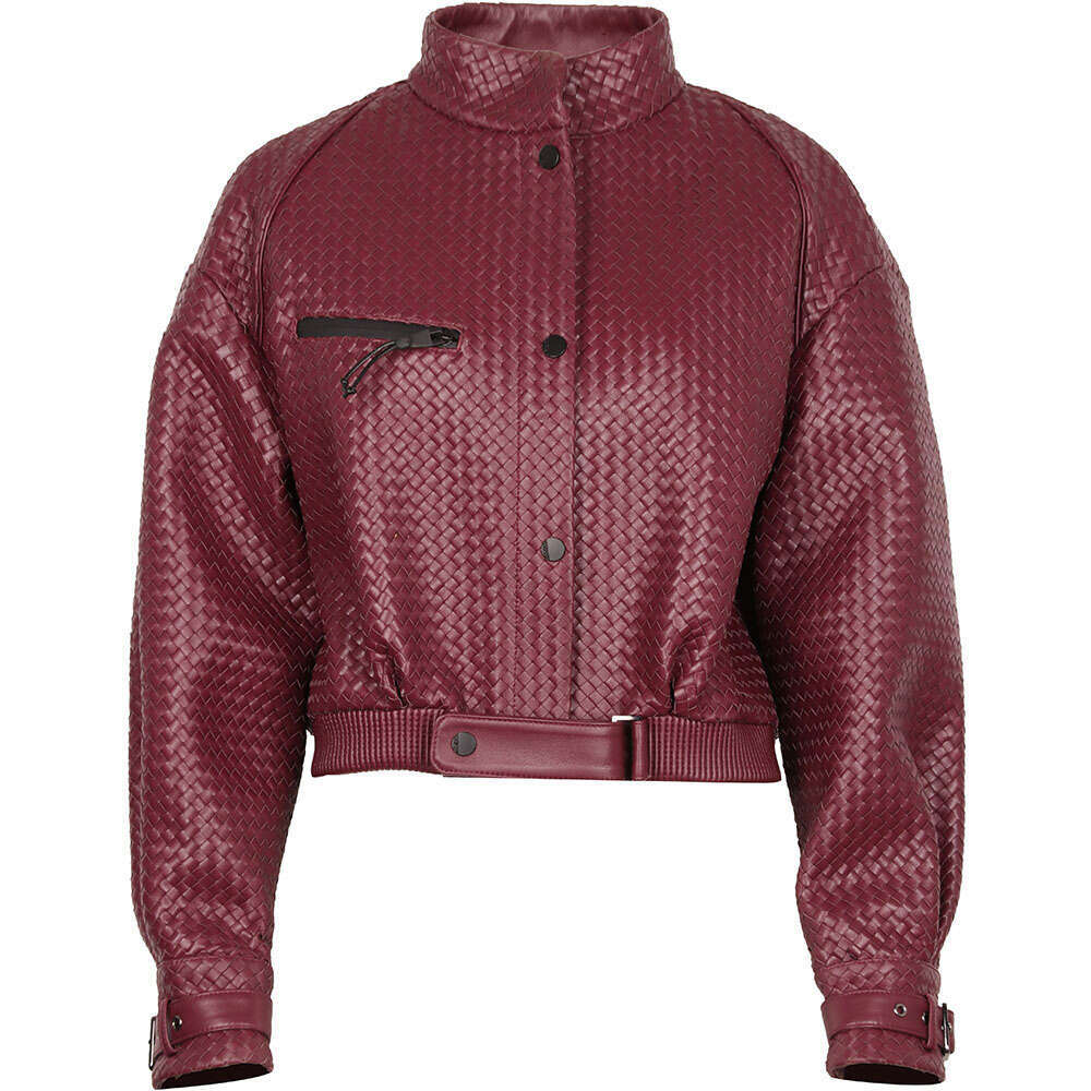 Yoloagain Hand-Woven Oversized Bomber Women Real Leather Jacket Female 250526