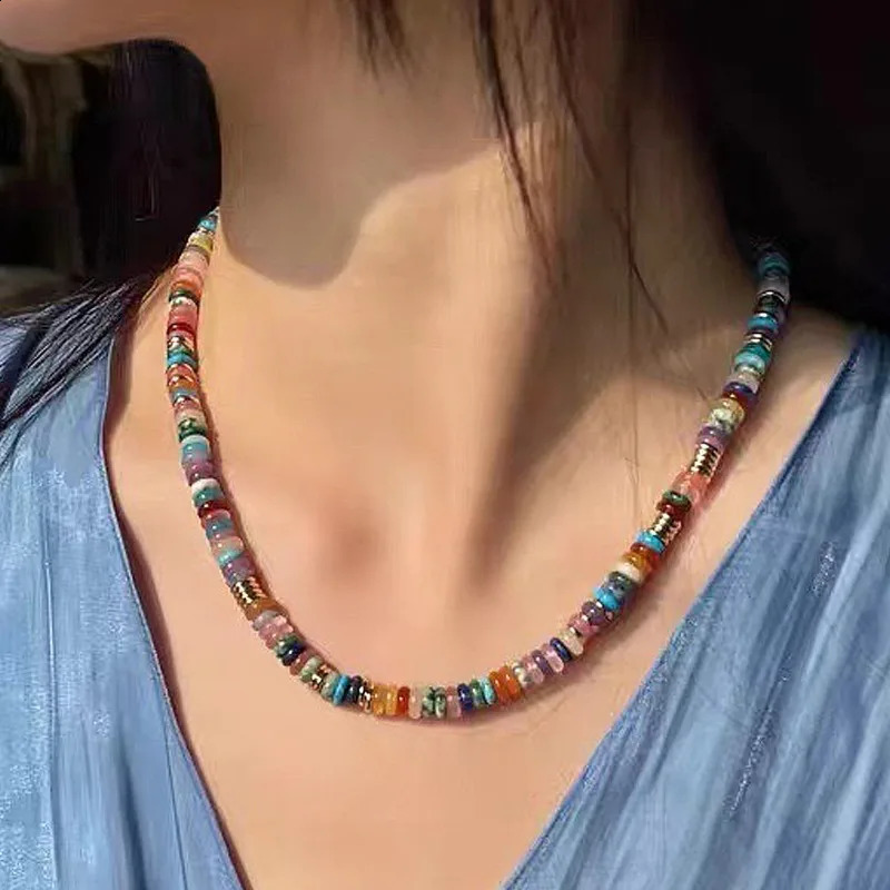 Bohemian bead necklace gemstone natural stone freshwater pearl surfer summer beach handmade jewelry accessories 241019
