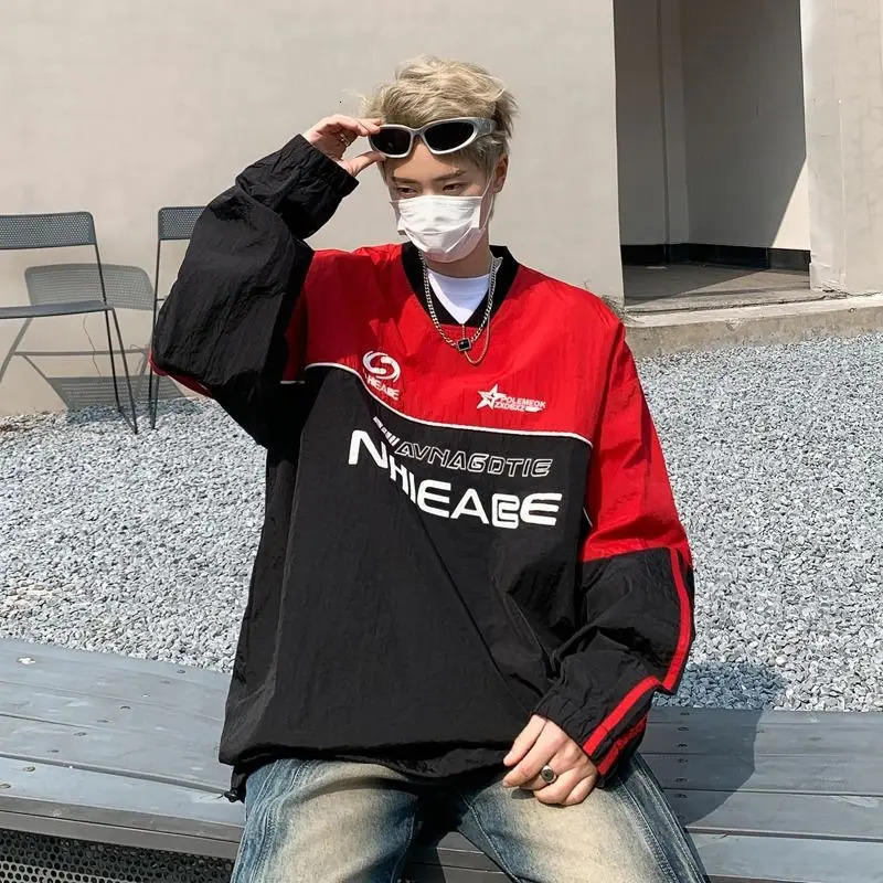 American retro motorcycle style racing suit sun protection fast drying long sleeved T-shirt mens and womens loose casual thin top 241019