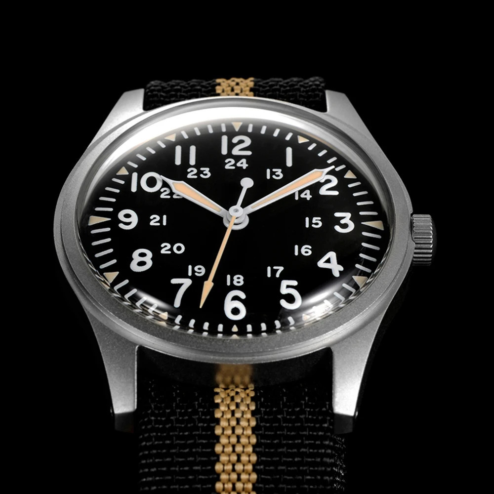 Mens military watch 34.5mm quartz super 2035 sports luminous retro watch with sturdy nylon strap 50 meters waterproof 241019