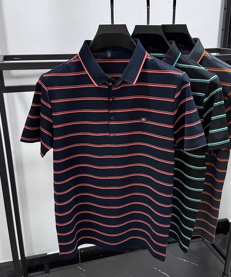 High end striped short sleeve mens POLO shirt summer fashion top highend color sense badge breathable Tshirt 241010