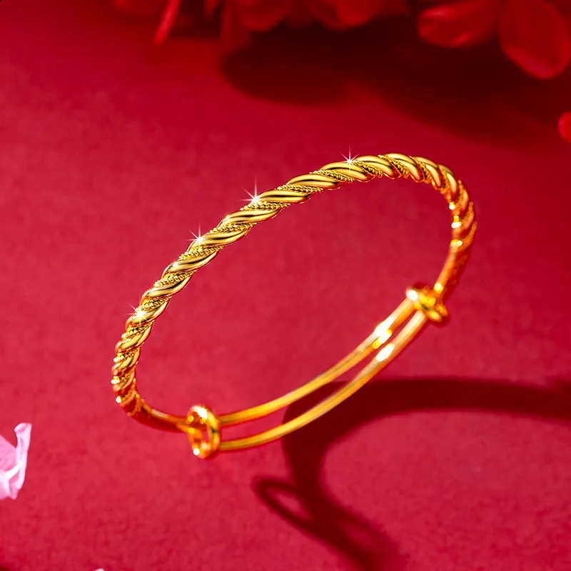 18K pure gold bracelet 999 adjustable fried dough twisted womens wedding fashion party jewelry bracelet 241007