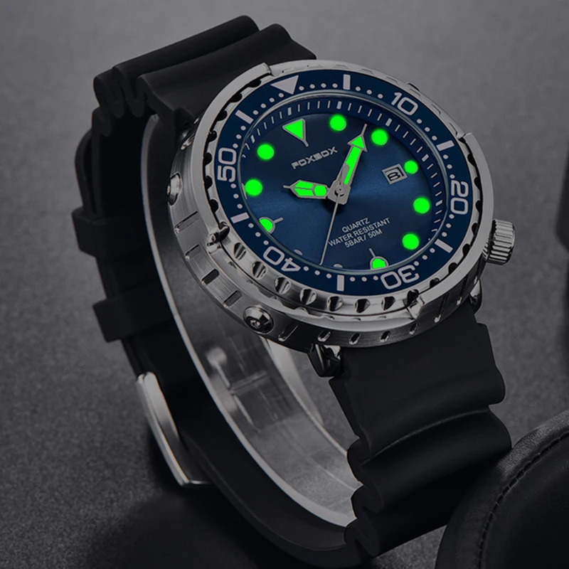 FOXBOX Top Fashion Diving Watch Mens 50ATM Waterproof Date Watch Sports Watch Mens Quartz Watch Relogio Masculino 241019