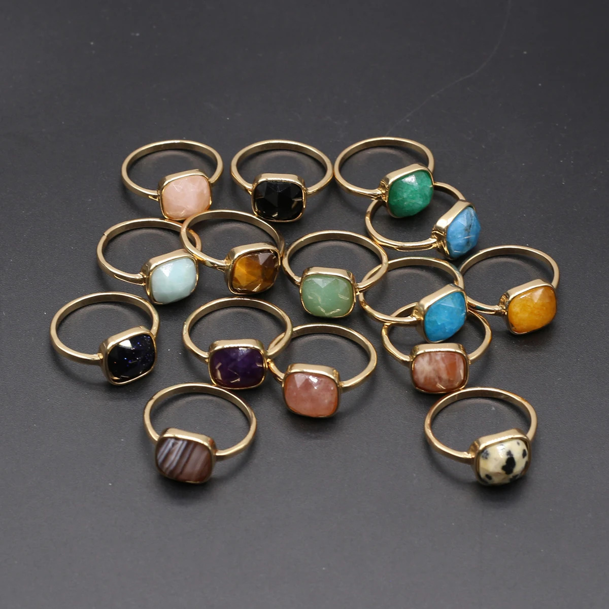 1018mm Natural Stone Rose Quartz Amethyst Agate High Quality Square Ring Ladies Jewelry Gift Wholesale 241010