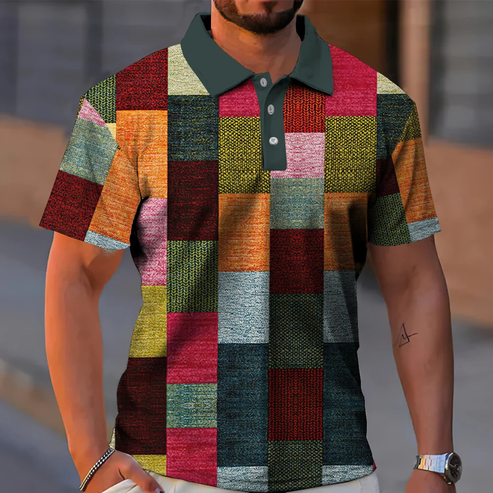 Mens Polo Shirt Golf Shirts Plaid Turndown 3D Print Tees Streetwear Short Sleeve Buttondown Fashion Clothing Casual Blouse Top 241009