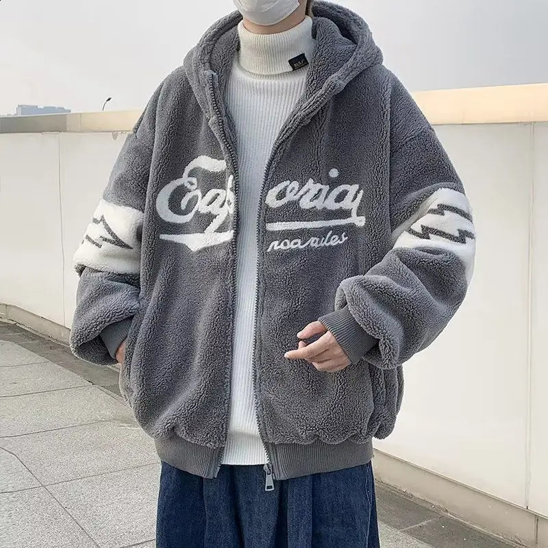 lamb fleece jacket men autumn and winter large size fleece padded couple trendy ins loose lamb wool jacket 241009