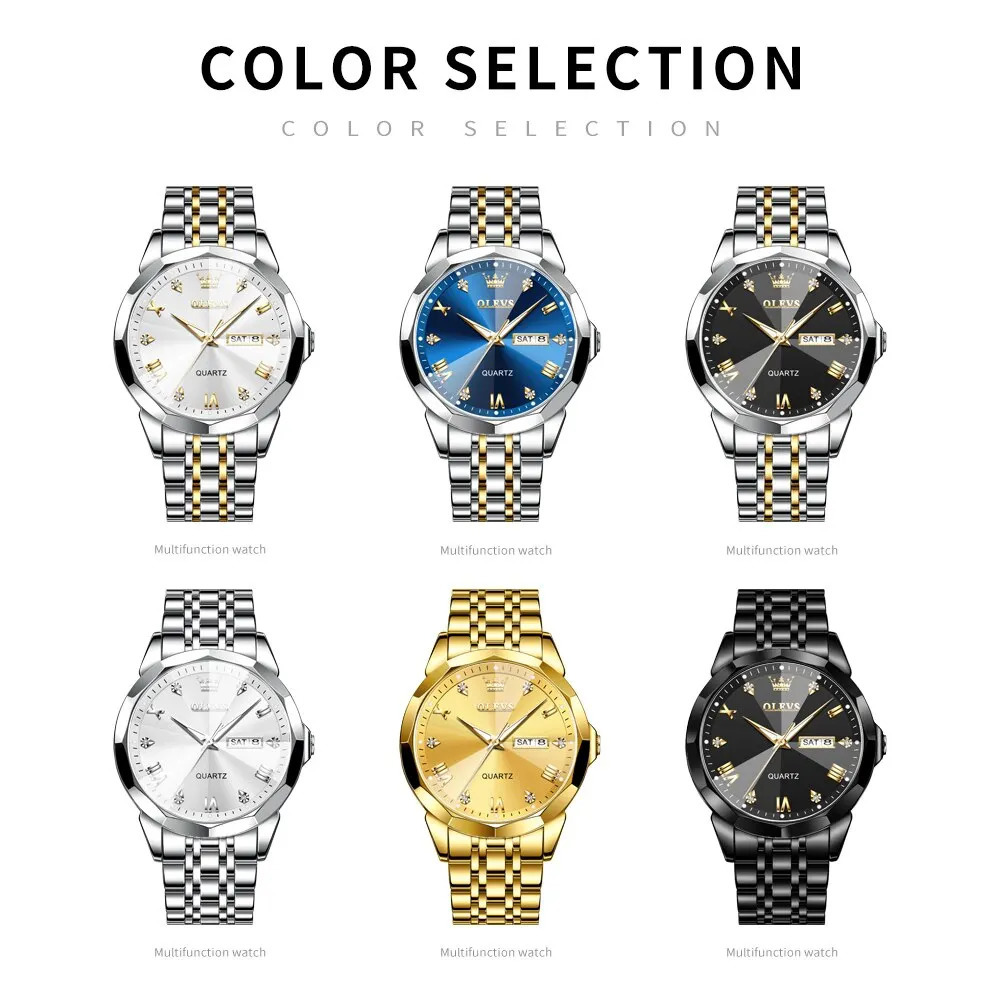 OLEVS Mens Watch Diamond Mirror Original Mens Quartz Watch Waterproof Luminous Stainless Steel Watch Mens Date Week 241019