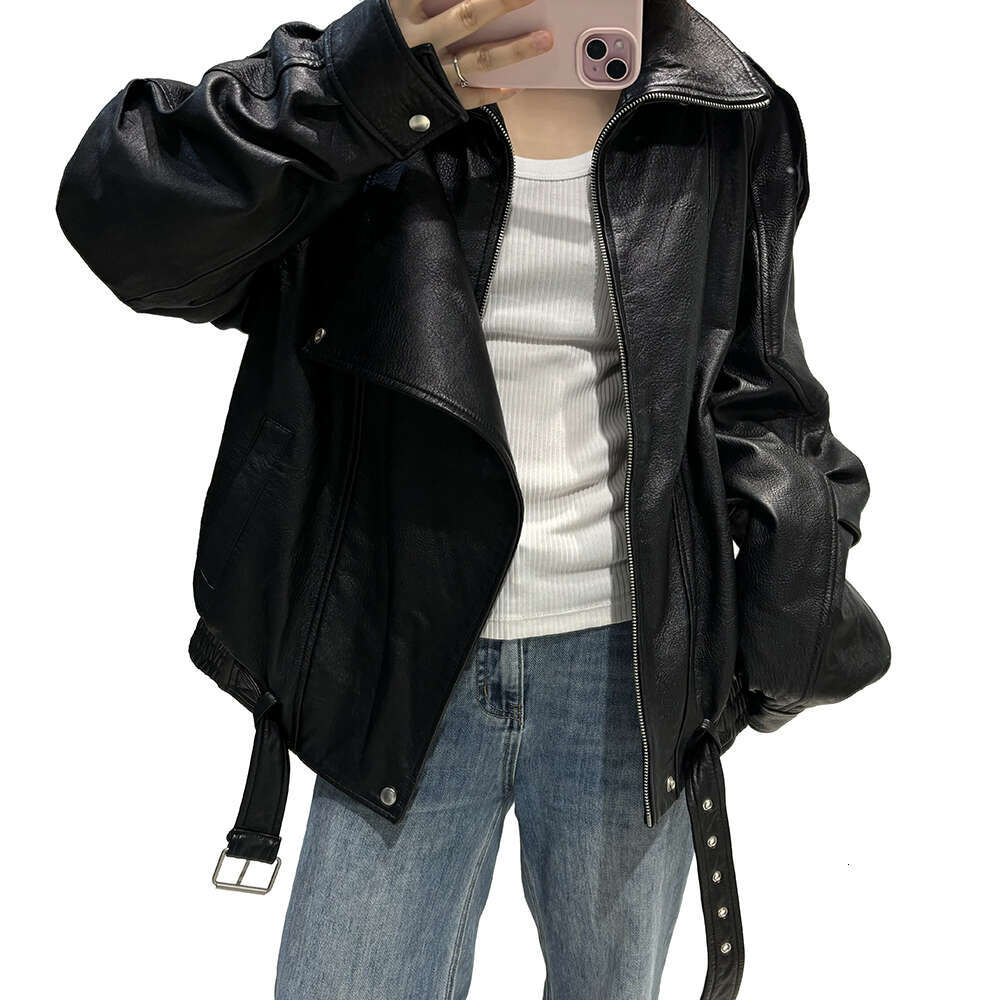 Yoloagain Women's Real Leather Jacket 2024 Autumn Oversized Vintage Sheepskin Coat Female