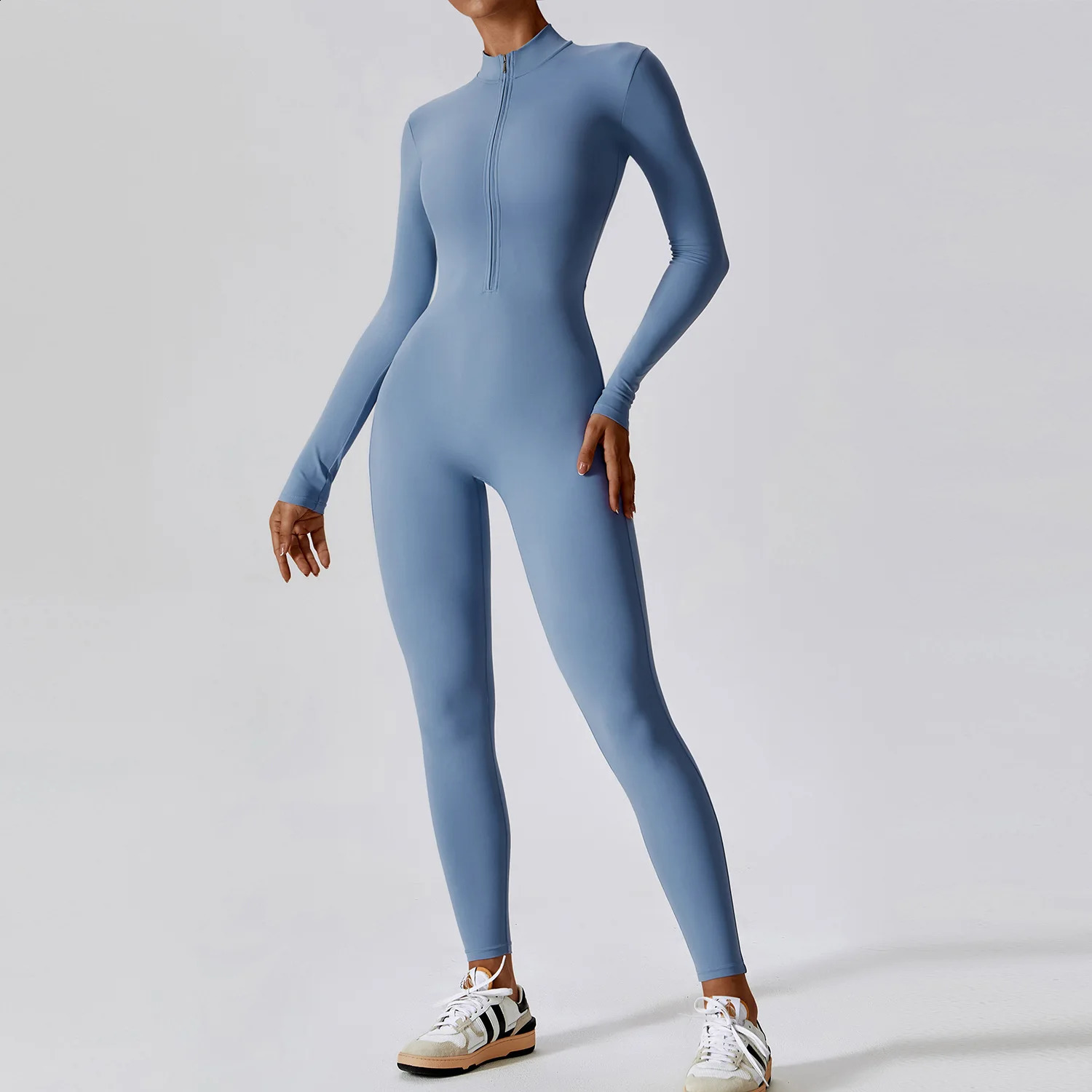 Yoga Boilersuit Long Sleeved Womens Sportswear Gym Zipper Jumpsuits Workout High-intensity Fitness One-piece Skin-tight Garment 241010