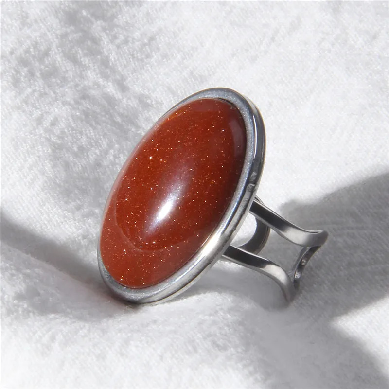 Natural Stone Ring for Women Vintage Silver Color Aventurine Rings Big Cabochon Open Adjustable Men Female Jewelry 241010